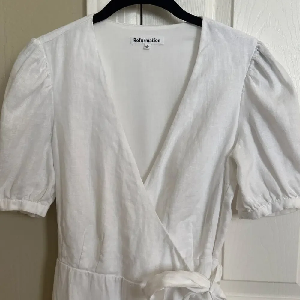 Reformation Weiss White Linen Wrap Dress Small - Picture 5 of 9